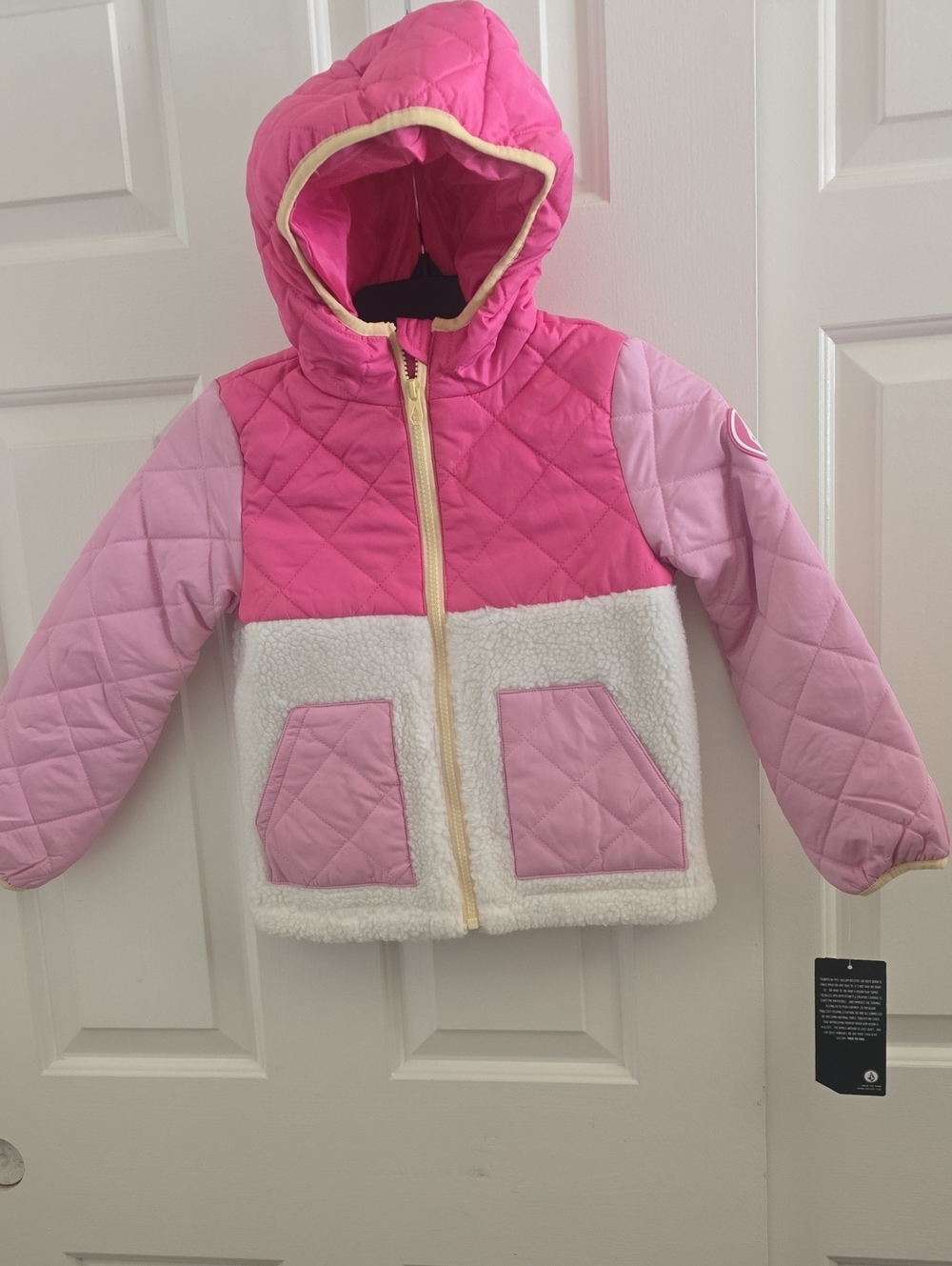 Volcom Pink Colorblock Quilted & Sherpa Hooded Jacket